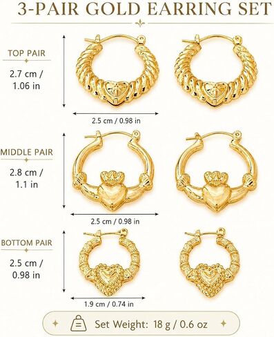 Gold Thick Hoop Earrings Textured Heart Hoop Earrings Twisted Small Hoops for Vintage Daily Outfits in Kuwait