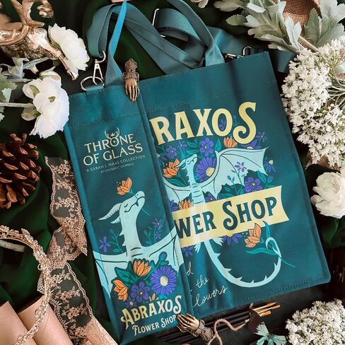 ConQuest Journals Throne of Glass Abraxos Book Bag, Adjustable Crossbody Strap, Top Handle Tote, Snap Closure, Interior Pocket & Lining, Gifts for Readers, 15" x 13", Officially Licensed Sarah J. Maas in Kuwait