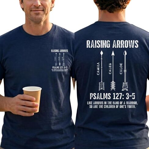 Raising Arrows Christian for Dad, Husband with Kids' Names - Personalized Shirt, Raising Arrows Psalm Shirt, Gifts for Christian Men Dad Husband, Fathers Day Birthday Gifts Multi in Saudi Arabia