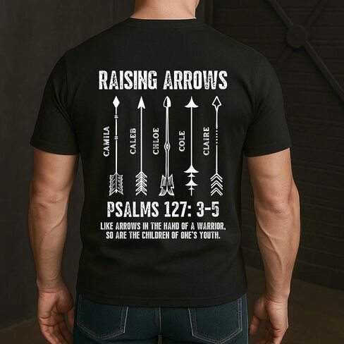 Raising Arrows Christian for Dad, Husband with Kids' Names - Personalized Shirt, Raising Arrows Psalm Shirt, Gifts for Christian Men Dad Husband, Fathers Day Birthday Gifts Multi in Saudi Arabia
