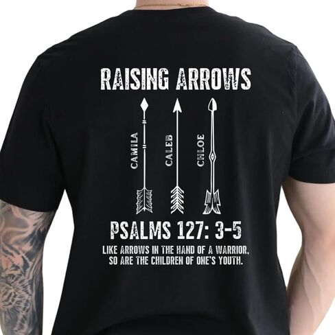 Raising Arrows Christian for Dad, Husband with Kids' Names - Personalized Shirt, Raising Arrows Psalm Shirt, Gifts for Christian Men Dad Husband, Fathers Day Birthday Gifts Multi in Saudi Arabia