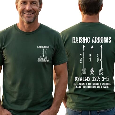 Raising Arrows Christian for Dad, Husband with Kids' Names - Personalized Shirt, Raising Arrows Psalm Shirt, Gifts for Christian Men Dad Husband, Fathers Day Birthday Gifts Multi in Saudi Arabia