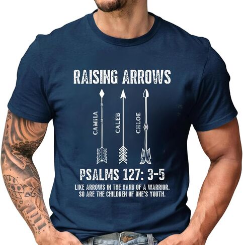 Raising Arrows Christian for Dad, Husband with Kids' Names - Personalized Shirt, Raising Arrows Psalm Shirt, Gifts for Christian Men Dad Husband, Fathers Day Birthday Gifts Multi in Saudi Arabia