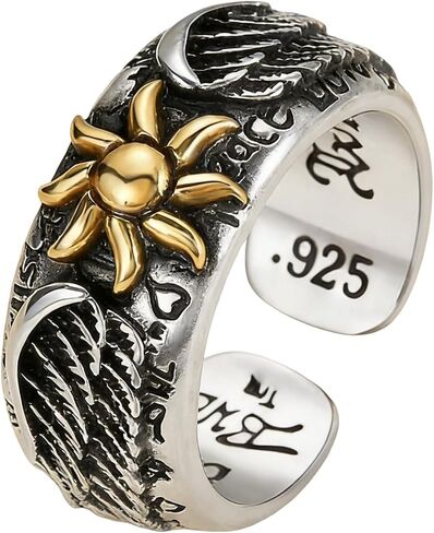 Silver Vintage Ring for Men, Adjustable Open Hug Ring, Gift for Boyfriend, Dad, Son，family，friend，couple in Kuwait