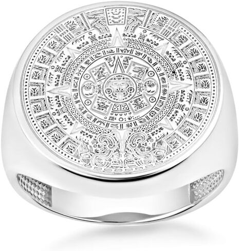 Claddagh Gold Solid .925 Sterling Silver Aztec Sun Mayan Calendar Signet Statement Ring | Available in Sizes 6-16 in Saudi Arabia