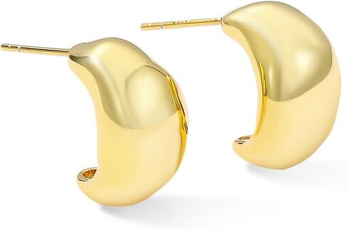 ARSIS 18K Gold Plated Chunky Hoop Earrings - Stud Earrings, 925 Sterling Silver Post, Hypoallergenic, Lightweight, Teardrop Design, Gold/Silver/Rose Gold, Dainty Minimalist Jewelry Gift for Women, Mom in Saudi Arabia