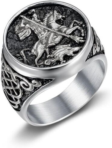 Intricate St. George Slaying the Dragon Design Ring Epic & Mythical Knots Style Titanium Steel Exquisite Medieval Knight Legend Jewelry in Saudi Arabia