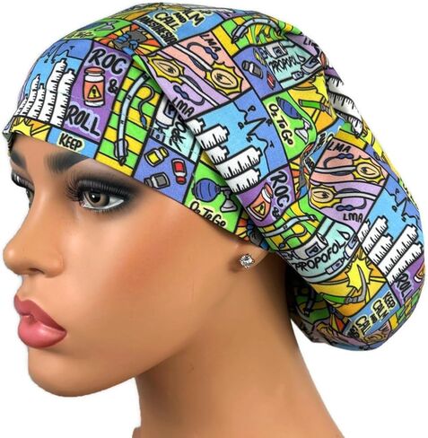 Euro Scrub Hat, Surgical Cap, Surgery Head Covering, Nurse Hospital Bouffant, Funny Anesthesia 2 Yellow in Kuwait