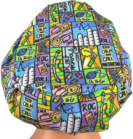 Euro Scrub Hat, Surgical Cap, Surgery Head Covering, Nurse Hospital Bouffant, Funny Anesthesia 2 Yellow in Kuwait