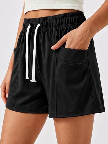 Women's High Waist Drawstring Shorts, Casual Loose Shorts with Pockets for Daily & Workout in Kuwait
