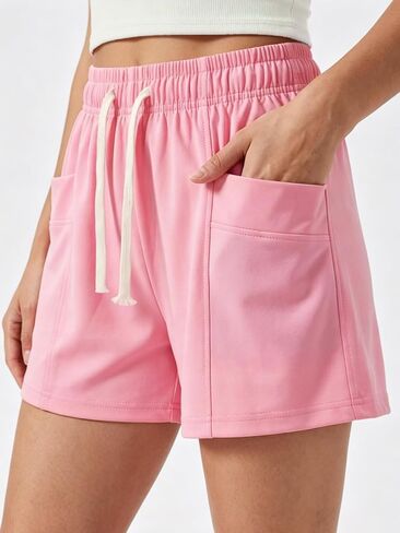 Women's High Waist Drawstring Shorts, Casual Loose Shorts with Pockets for Daily & Workout in Kuwait