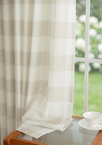 THREE GIRLS Plaid Curtains 96 Inch Length for Bedroom Living Room, Farmhouse Linen Blend Checkered Drapes, Light Filtering Privacy Curtains, Thermal Insulated Window Panels, 2 Panels, 40x96 Linen in Saudi Arabia