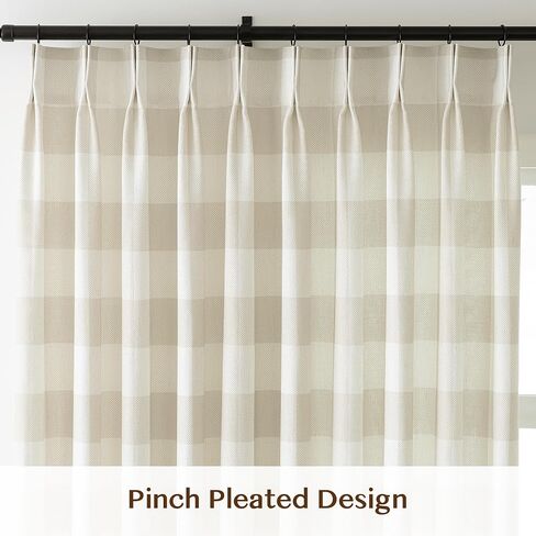 THREE GIRLS Plaid Curtains 96 Inch Length for Bedroom Living Room, Farmhouse Linen Blend Checkered Drapes, Light Filtering Privacy Curtains, Thermal Insulated Window Panels, 2 Panels, 40x96 Linen in Saudi Arabia