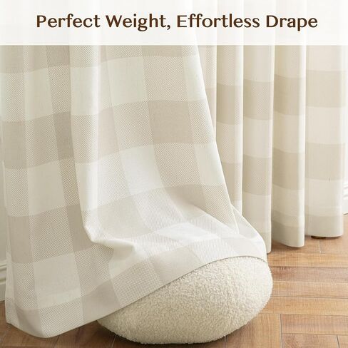 THREE GIRLS Plaid Curtains 96 Inch Length for Bedroom Living Room, Farmhouse Linen Blend Checkered Drapes, Light Filtering Privacy Curtains, Thermal Insulated Window Panels, 2 Panels, 40x96 Linen in Saudi Arabia