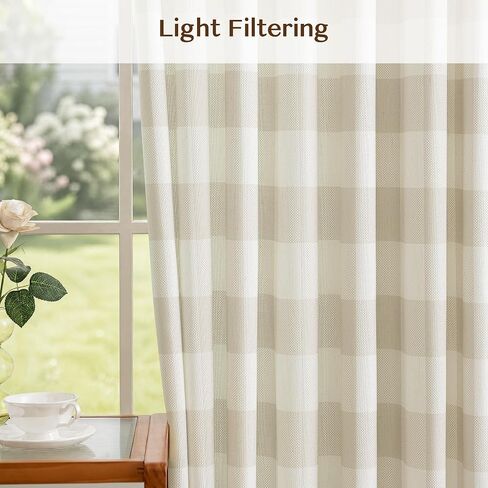 THREE GIRLS Plaid Curtains 96 Inch Length for Bedroom Living Room, Farmhouse Linen Blend Checkered Drapes, Light Filtering Privacy Curtains, Thermal Insulated Window Panels, 2 Panels, 40x96 Linen in Saudi Arabia