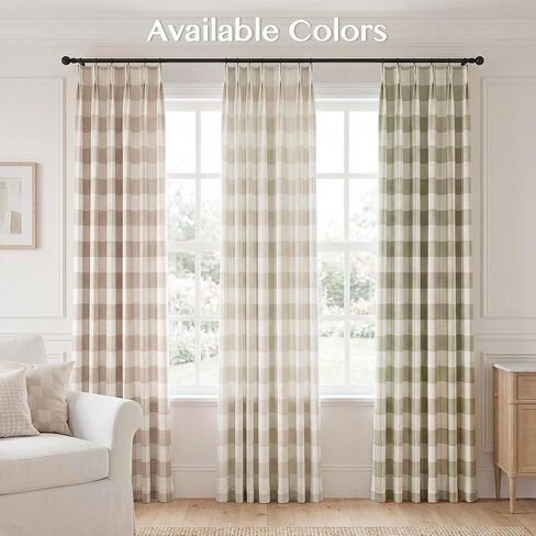 THREE GIRLS Plaid Curtains 96 Inch Length for Bedroom Living Room, Farmhouse Linen Blend Checkered Drapes, Light Filtering Privacy Curtains, Thermal Insulated Window Panels, 2 Panels, 40x96 Linen in Saudi Arabia