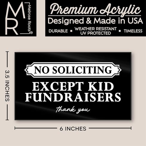 Premium No Soliciting Except Kid Fundraising Sign for House, Acrylic No Soliciting Except Kids Fundraisers Sign for Home, Cute No Solicitors Signs Unless You're a Kid, Made in USA, Black - 6.0x3.5 in Kuwait