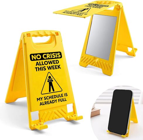 Funny Office Desk Decor - "No Crisis Allowed" Sarcastic Sign with Built-in Phone Holder & Makeup Mirror - Humorous Cubicle Accessories, Gag Gift for Coworker, Boss, Employee Appreciation in Saudi Arabia