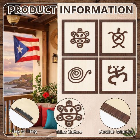Novabright 4 Pack Taino Wood Wall Decor Vintage Puerto Rico Wall Art 7.87 Inch Puerto Rico Sun Symbol Decor Farmhouse Boricua Hanging Art Culture Gift for Office Home Living Room in Saudi Arabia