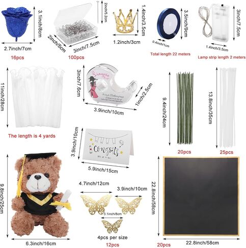 Graduation Flower Bouquet Set DIY Graduation Gifts with Bear Glitter Roses Decorative Bouquet Accessories for College Students Masters Degree University College.(Blue) in Saudi Arabia