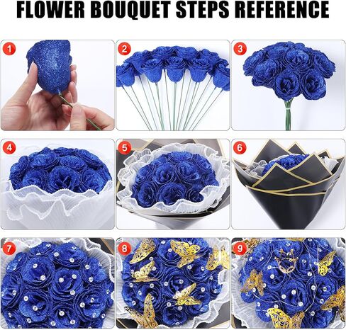 Graduation Flower Bouquet Set DIY Graduation Gifts with Bear Glitter Roses Decorative Bouquet Accessories for College Students Masters Degree University College.(Blue) in Saudi Arabia