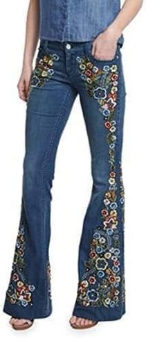 Embroidered Bell Bottom Jeans Women Flare Jeans Vintage Plus Size Y2K Denim Pants Stretch 70s Outfits in Saudi Arabia