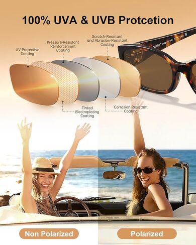 CARFIA Chic Sunglasses Womens Trendy UV400 Protection, Retro Tortoiseshell Acetate,Rectangle Anti-Reflective Lenses Shades in Kuwait