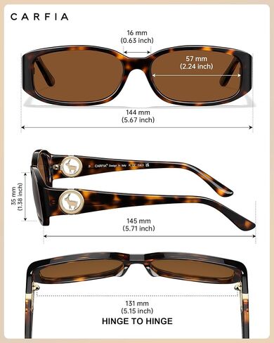 CARFIA Chic Sunglasses Womens Trendy UV400 Protection, Retro Tortoiseshell Acetate,Rectangle Anti-Reflective Lenses Shades in Kuwait