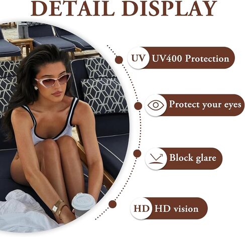 Cat Eye Sunglasses for Women Vintage Cateye Sun Glasses 90s Small Trendy Sunnies UV400 Protection in Kuwait