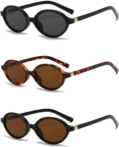 3 Piece Retro Oval Sunglasses for Women Men Vintage 90s Y2K Sun Glasses Trendy Oval 90s Vintage Shades in Saudi Arabia