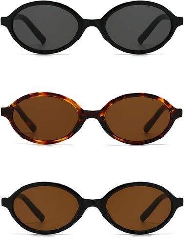 3 Piece Retro Oval Sunglasses for Women Men Vintage 90s Y2K Sun Glasses Trendy Oval 90s Vintage Shades in Saudi Arabia