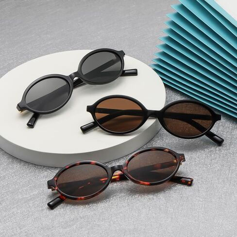 3 Piece Retro Oval Sunglasses for Women Men Vintage 90s Y2K Sun Glasses Trendy Oval 90s Vintage Shades in Saudi Arabia