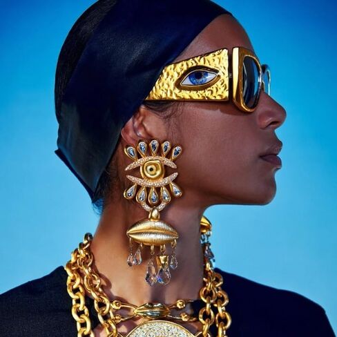 Crystal Eye Drop Earrings, Gold-Plated Statement Dangle Earrings with Teardrop Crystals and Lip Design Large Earrings for Women in Saudi Arabia