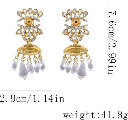 Crystal Eye Drop Earrings, Gold-Plated Statement Dangle Earrings with Teardrop Crystals and Lip Design Large Earrings for Women in Saudi Arabia
