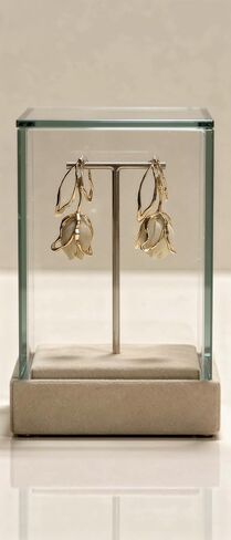 Tulip Bud Drop Earrings, Gold-Tone Floral Dangle with Fabric Petals and Leaf Detail in Kuwait