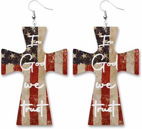 Independence Day American Flag PU Leather Earrings Sunflower Star Stripes Love Heart Cross Earring Cute Teardrop National Flag 4th of July Dangle Earrings Accessory for Woman Gift in Kuwait