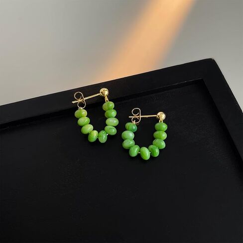 Lightweight Beaded Earrings Handmade Bohemian Beads Dangle Earrings Green Resin Beaded Earrings for Women Charm Jewelry in Kuwait