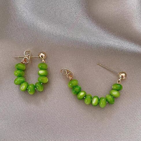 Lightweight Beaded Earrings Handmade Bohemian Beads Dangle Earrings Green Resin Beaded Earrings for Women Charm Jewelry in Kuwait