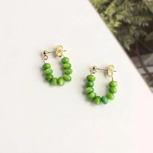 Lightweight Beaded Earrings Handmade Bohemian Beads Dangle Earrings Green Resin Beaded Earrings for Women Charm Jewelry in Kuwait
