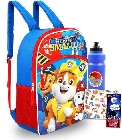 Paw Patrol Backpack Set - Bundle with 16" Bookbag Featuring Rubble, Marshall, Chase Plus Water Bottle, Tattoos, More | Paw Patrol School Supplies for Kids in Kuwait