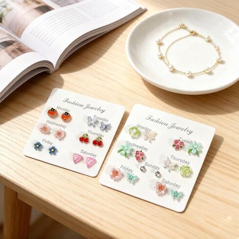 13 Pairs Plastic Earrings for Sensitive Ears Flower Stud Earrings Set with Storage Box Resin Silicone Post Earrings for Women Includes 50 Earring Backs and 10 Grid Case White in Saudi Arabia