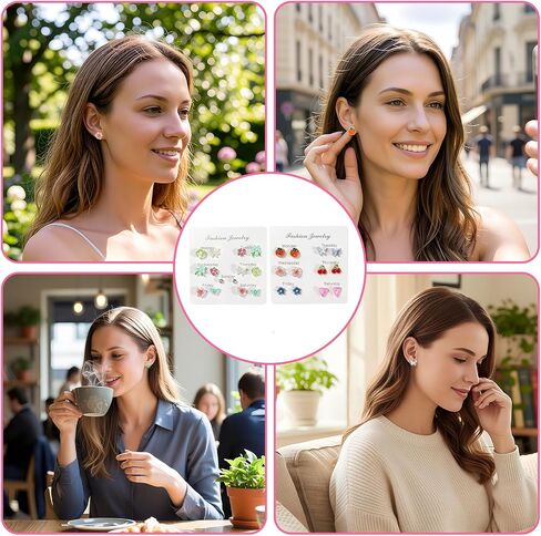 13 Pairs Plastic Earrings for Sensitive Ears Flower Stud Earrings Set with Storage Box Resin Silicone Post Earrings for Women Includes 50 Earring Backs and 10 Grid Case White in Saudi Arabia