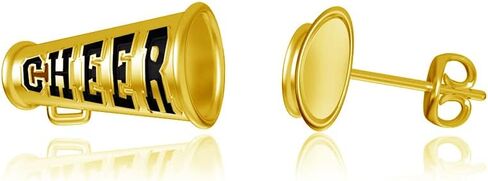 Cheer Post Earrings - 24K Gold over 925 Solid Sterling Silver, Cheerleader Studs, Hypoallergenic Jewelry Gifts for Coaches and Women Athletes, Player and Team Charms by Dayna Designs in Saudi Arabia