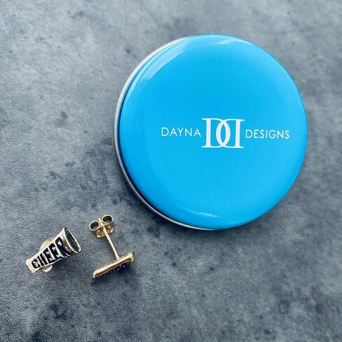 Cheer Post Earrings - 24K Gold over 925 Solid Sterling Silver, Cheerleader Studs, Hypoallergenic Jewelry Gifts for Coaches and Women Athletes, Player and Team Charms by Dayna Designs in Saudi Arabia