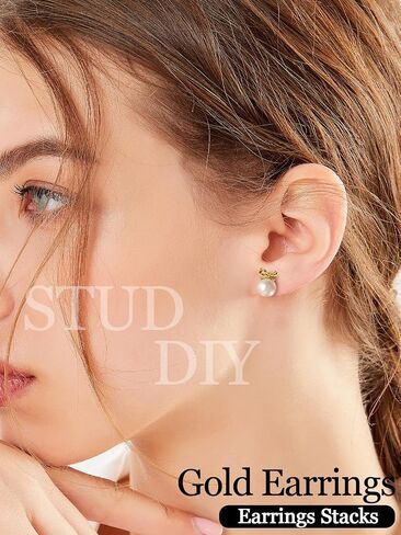 ZLP Bow Earrings for Women | 14k Gold Plated Pearl Stud Earrings |AAA+ Real Pearl Stud Earring | Dainty Small Studs for Women | Trendy Gold Earring (B&P) in Saudi Arabia