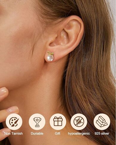 ZLP Bow Earrings for Women | 14k Gold Plated Pearl Stud Earrings |AAA+ Real Pearl Stud Earring | Dainty Small Studs for Women | Trendy Gold Earring (B&P) in Saudi Arabia