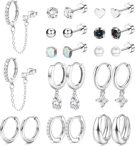 Incaton Hypoallergenic Flat Back Earrings for Women 14K Gold Plated Surgical Steel Earrings for Sensitive Ears 20G Cartilage Earring Stacks Huggie Hoops Flatback Stud Earring Sets for Multiple Piercing in Kuwait