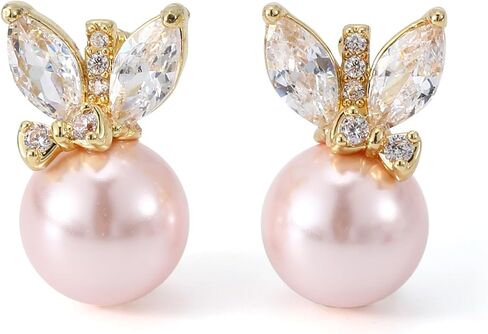 Crysdue Simulated Pearl Earring for Brides Bridesmaid, Cubic Zirconia Fashion Floral Stud Earrings for Wedding Prom Pageant in Saudi Arabia