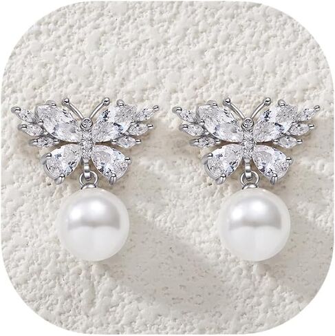 Crysdue Simulated Pearl Earring for Brides Bridesmaid, Cubic Zirconia Fashion Floral Stud Earrings for Wedding Prom Pageant in Saudi Arabia