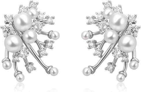 Crysdue Simulated Pearl Earring for Brides Bridesmaid, Cubic Zirconia Fashion Floral Stud Earrings for Wedding Prom Pageant in Saudi Arabia